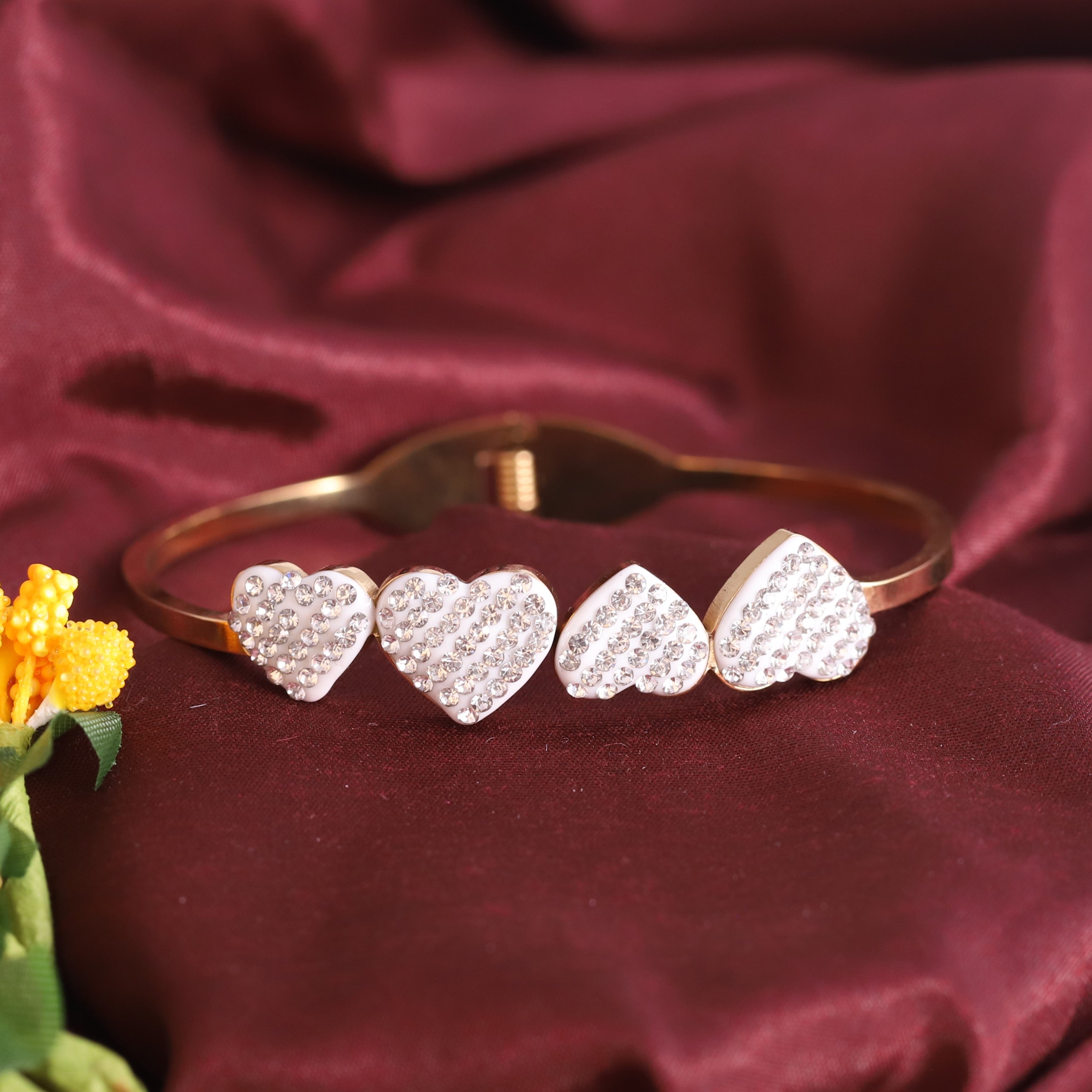 Heart Gold-Plated Stainless Steel Cuff Bracelet – Anti-Tarnish Jewelry for Women & Girls (GOLD)