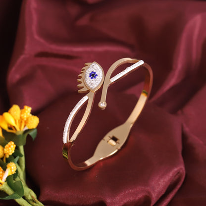 Evil Eye Gold-Plated Stainless Steel Cuff Bracelet – Anti-Tarnish Jewelry for Women & Girls (GOLD)