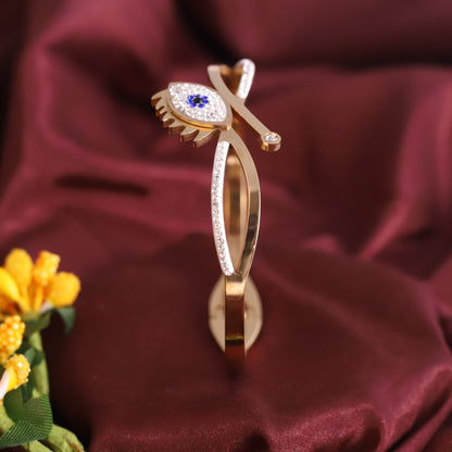 Evil Eye Gold-Plated Stainless Steel Cuff Bracelet – Anti-Tarnish Jewelry for Women & Girls (GOLD)