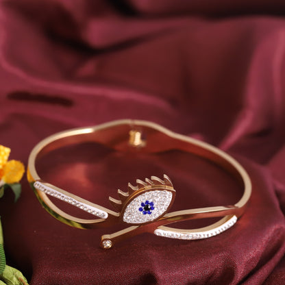 Evil Eye Gold-Plated Stainless Steel Cuff Bracelet – Anti-Tarnish Jewelry for Women & Girls (GOLD)