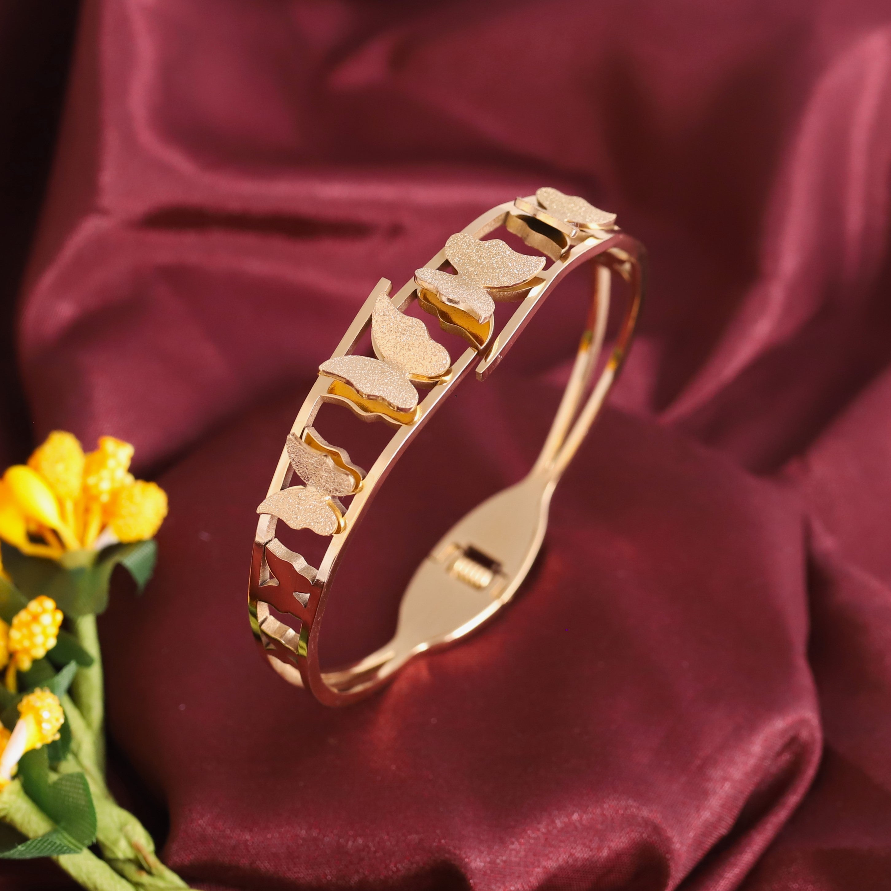 Butterfly Gold-Plated Stainless Steel Cuff Bracelet – Anti-Tarnish Jewelry for Women & Girls (GOLD)