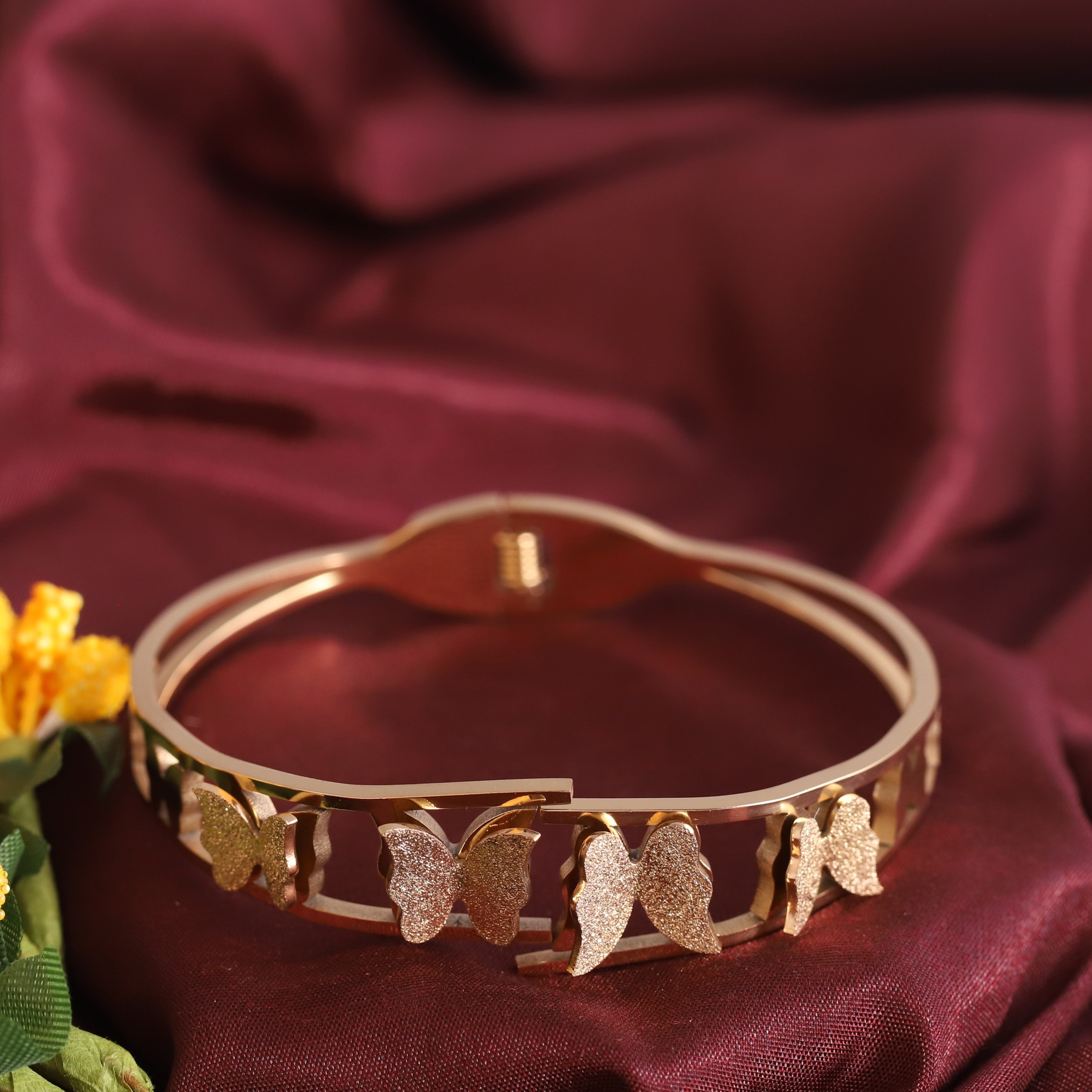 Butterfly Gold-Plated Stainless Steel Cuff Bracelet – Anti-Tarnish Jewelry for Women & Girls (GOLD)