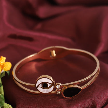 Evil Eye Gold-Plated Stainless Steel Cuff Bracelet – Anti-Tarnish Jewelry for Women & Girls (GOLD)