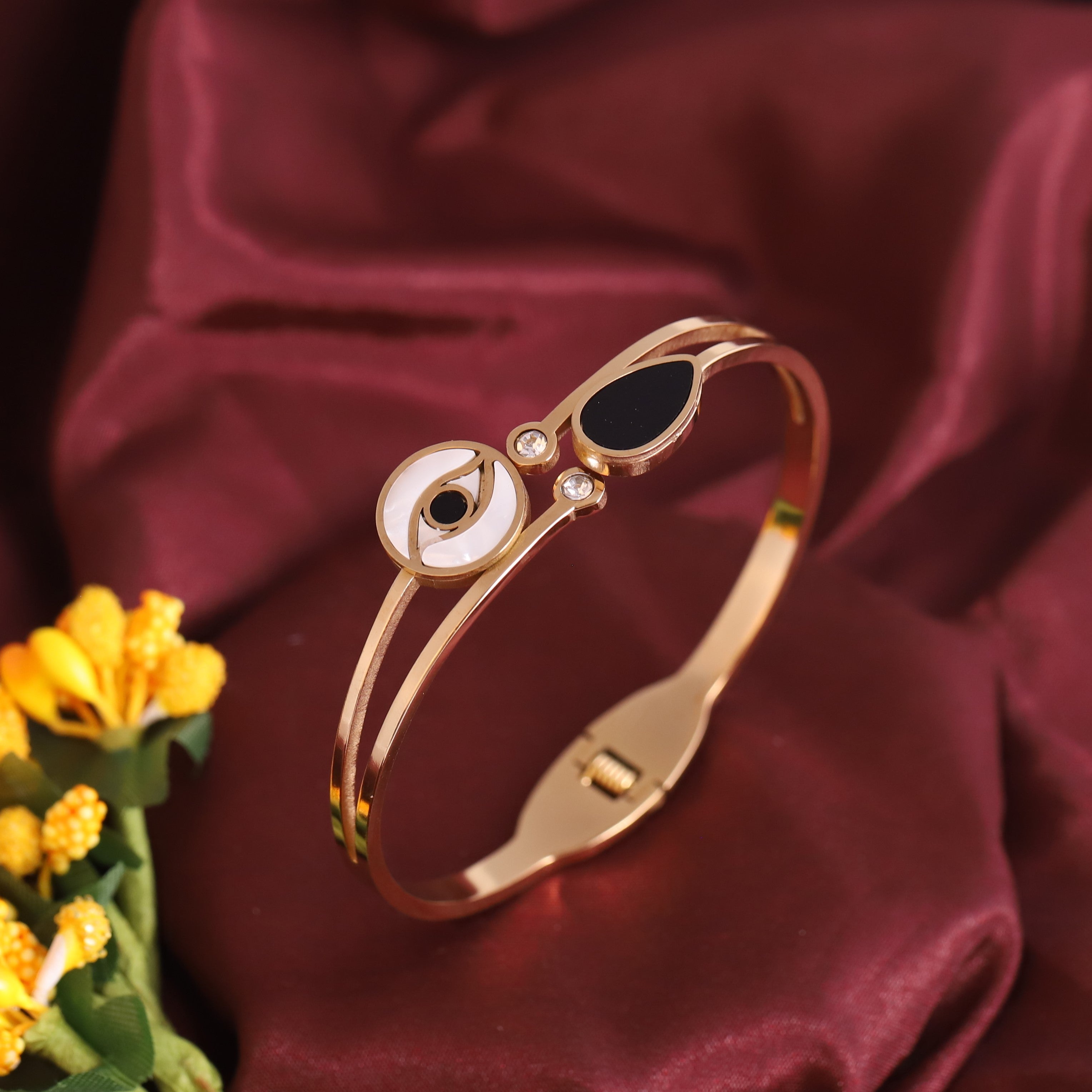 Evil Eye Gold-Plated Stainless Steel Cuff Bracelet – Anti-Tarnish Jewelry for Women & Girls (GOLD)