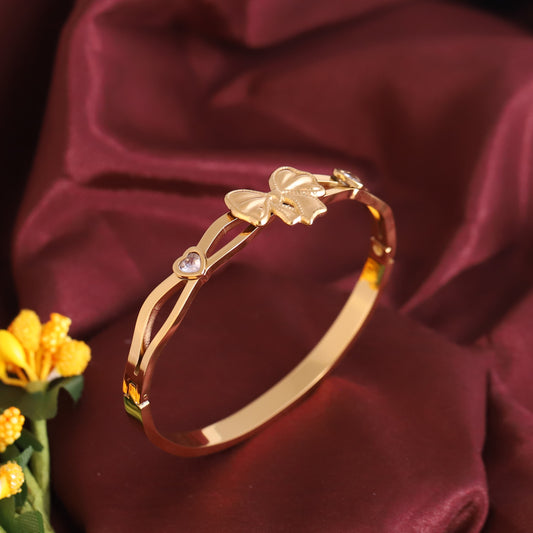 Bow Gold-Plated Stainless Steel Cuff Bracelet – Anti-Tarnish Jewelry for Women & Girls (GOLD)