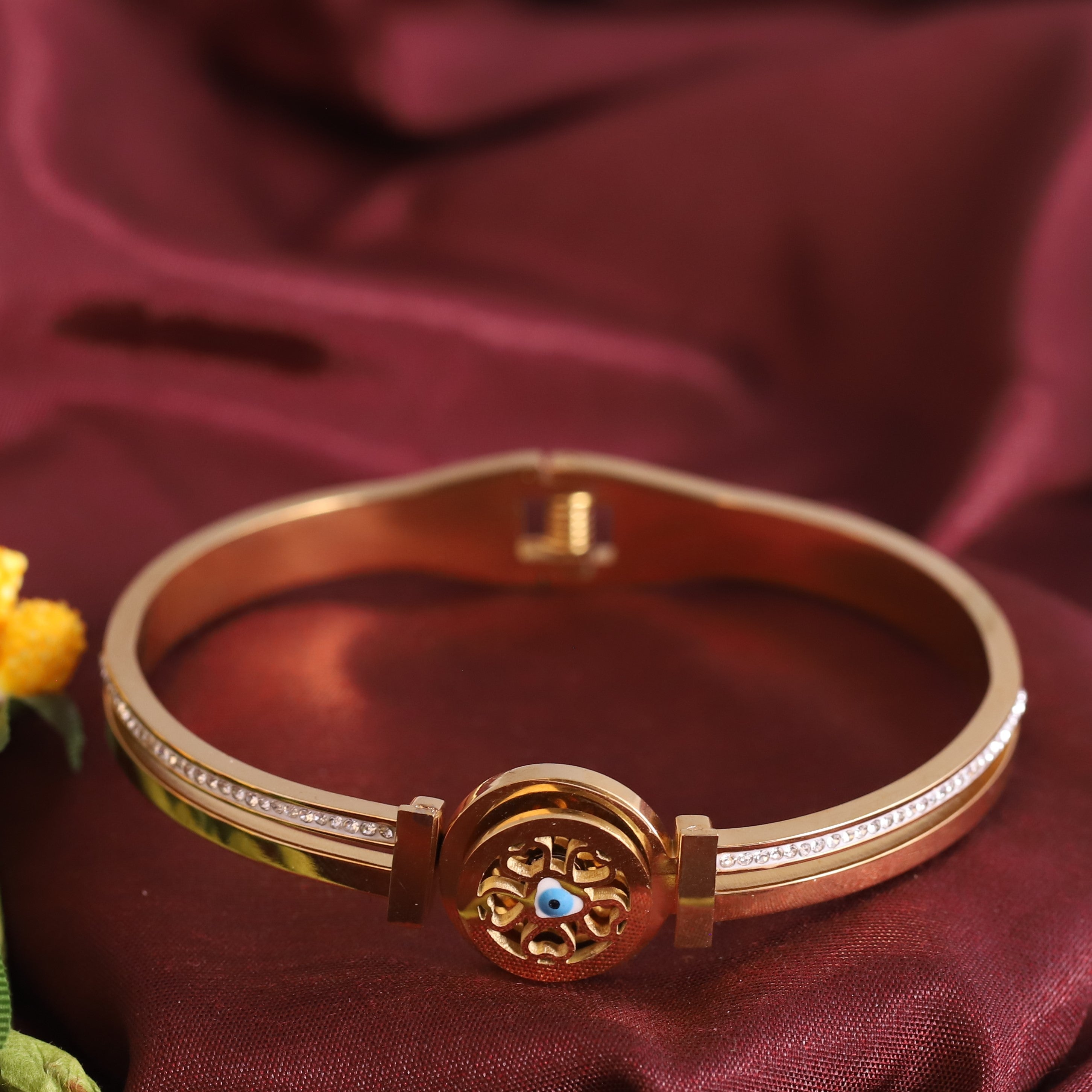 Evil Eye Gold-Plated Stainless Steel Cuff Bracelet – Anti-Tarnish Jewelry for Women & Girls (GOLD)