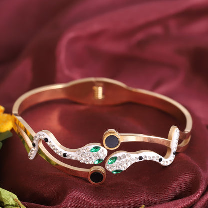Snake with Americal Diamonds Gold-Plated Stainless Steel Bracelet – Openable, Unisex & Skin-Friendly (GOLD)