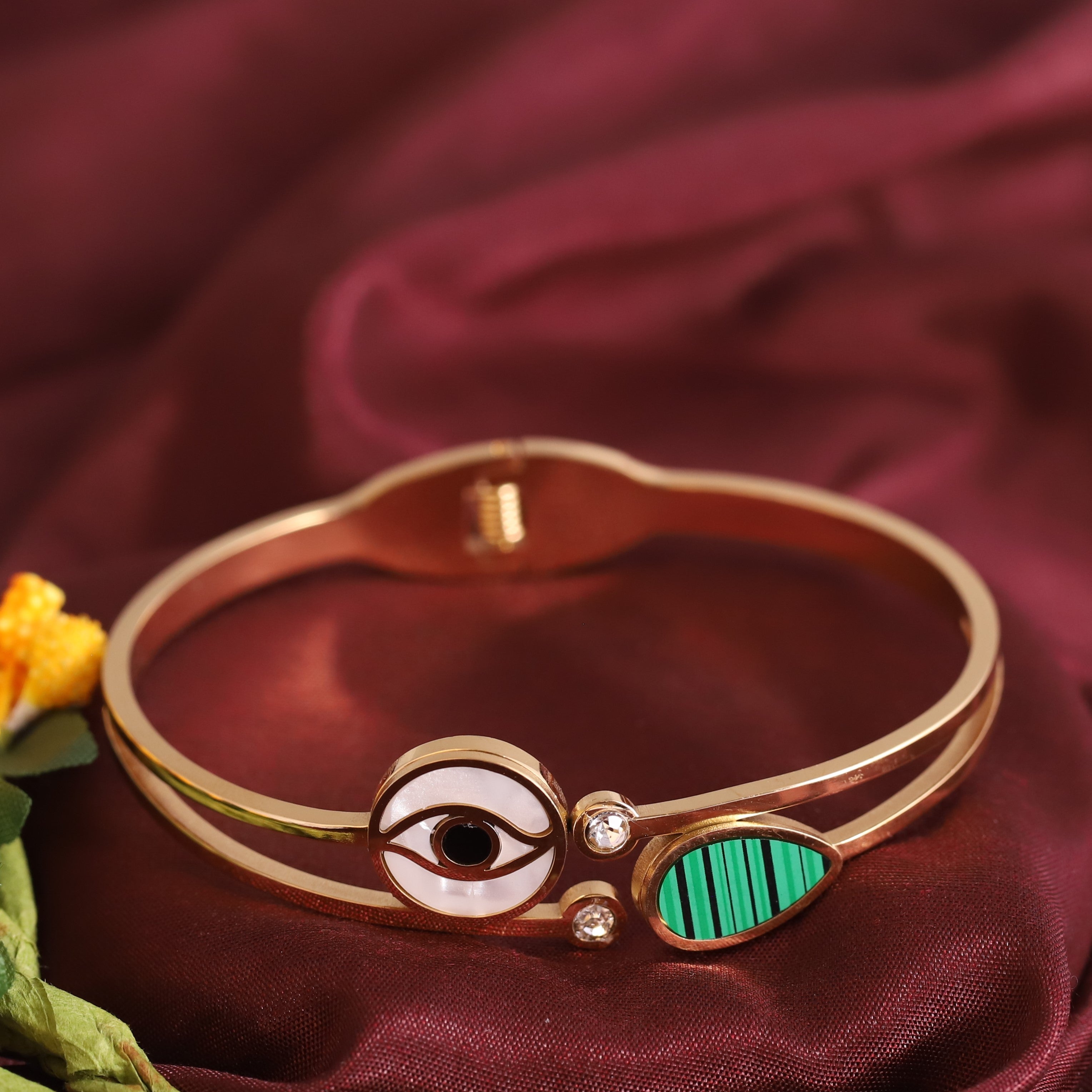 Evil Eye Gold-Plated Stainless Steel Cuff Bracelet – Anti-Tarnish Jewelry for Women & Girls (GOLD)