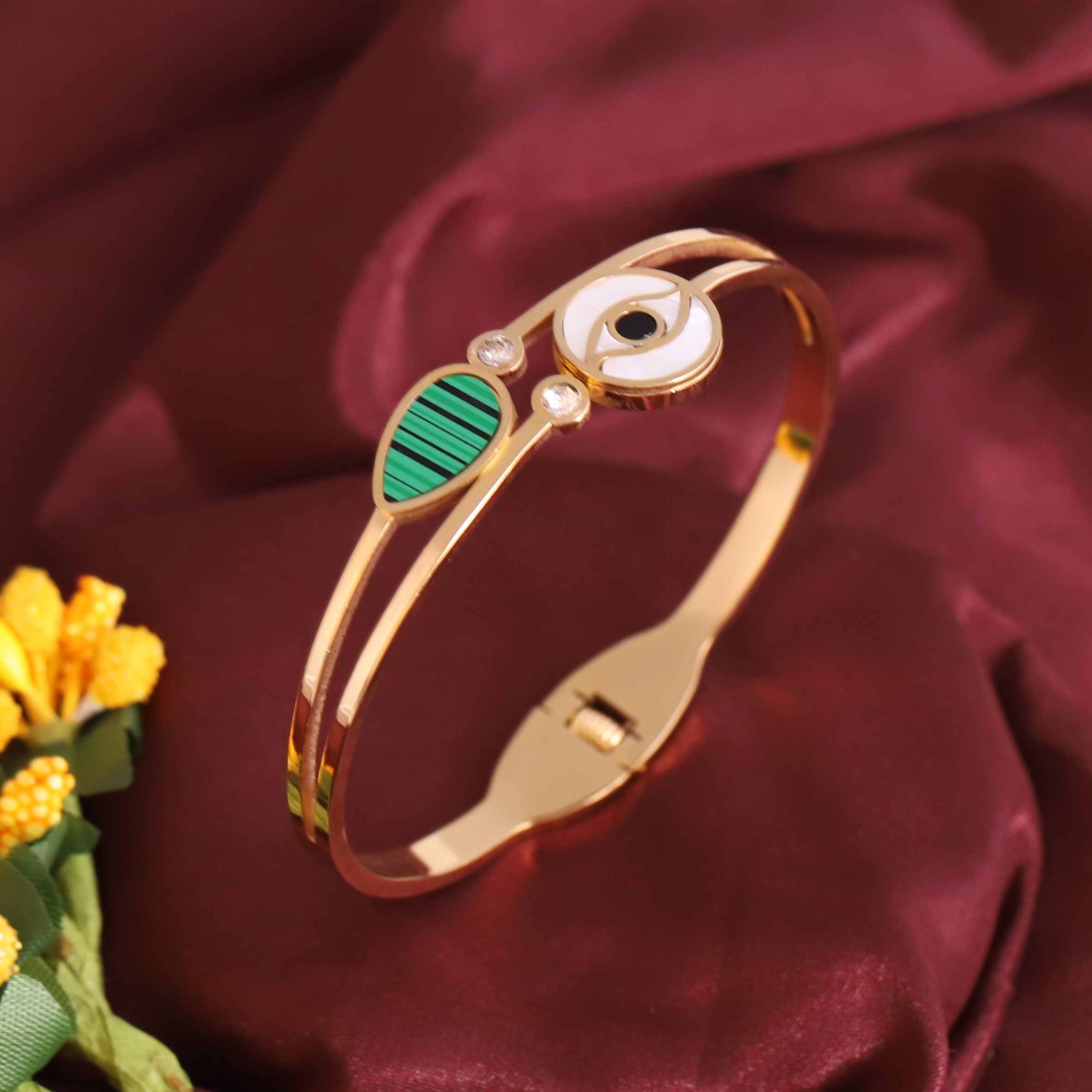 Evil Eye Gold-Plated Stainless Steel Cuff Bracelet – Anti-Tarnish Jewelry for Women & Girls (GOLD)