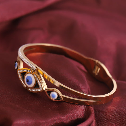 Evil Eye Gold-Plated Stainless Steel Cuff Bracelet – Anti-Tarnish Jewelry for Women & Girls (GOLD)