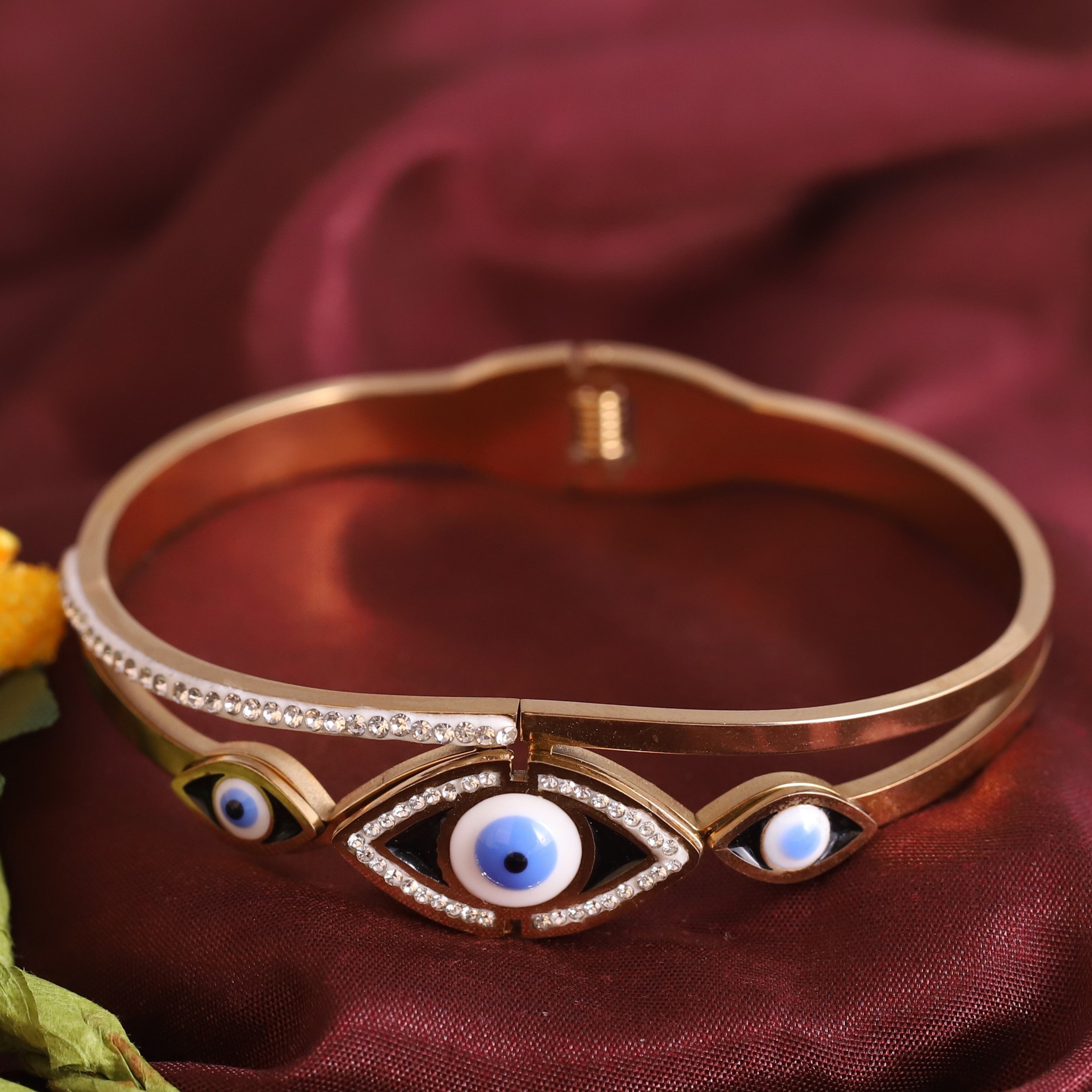 Evil Eye Gold-Plated Stainless Steel Cuff Bracelet – Anti-Tarnish Jewelry for Women & Girls (GOLD)