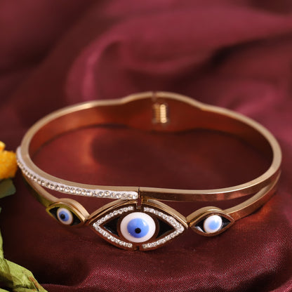 Evil Eye Gold-Plated Stainless Steel Cuff Bracelet – Anti-Tarnish Jewelry for Women & Girls (GOLD)