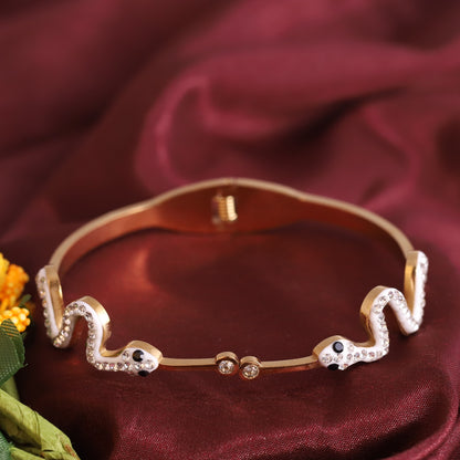 Snake Gold-Plated Stainless Steel Cuff Bracelet – Anti-Tarnish Jewelry for Women & Girls (GOLD)