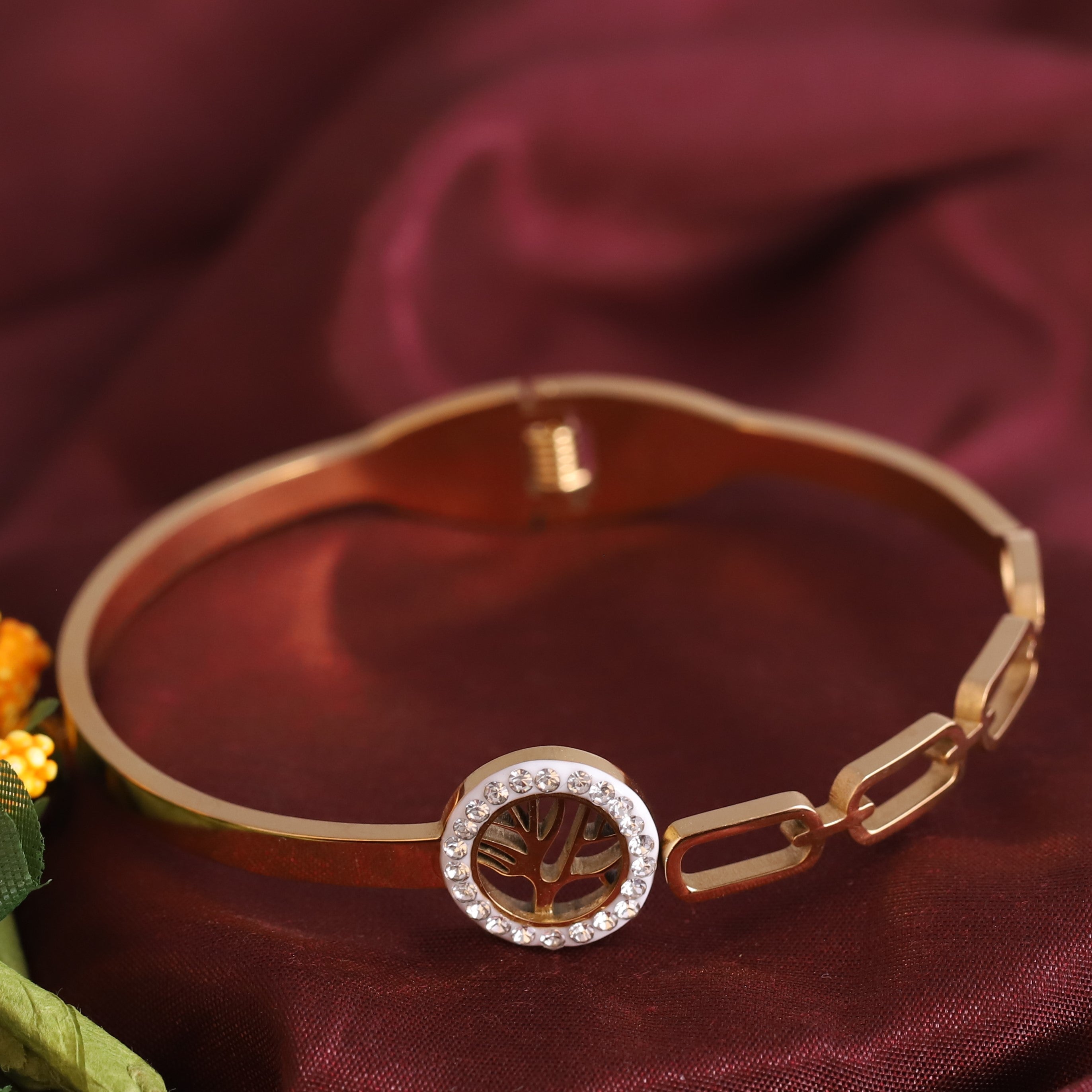 Life Tree Gold-Plated Stainless Steel Cuff Bracelet – Anti-Tarnish Jewelry for Women & Girls (GOLD)
