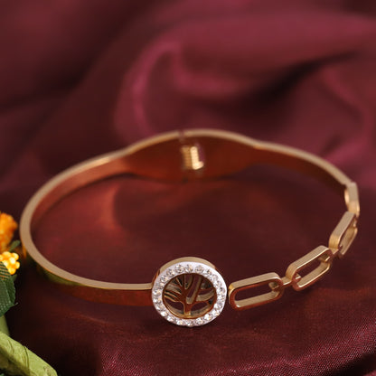 Life Tree Gold-Plated Stainless Steel Cuff Bracelet – Anti-Tarnish Jewelry for Women & Girls (GOLD)