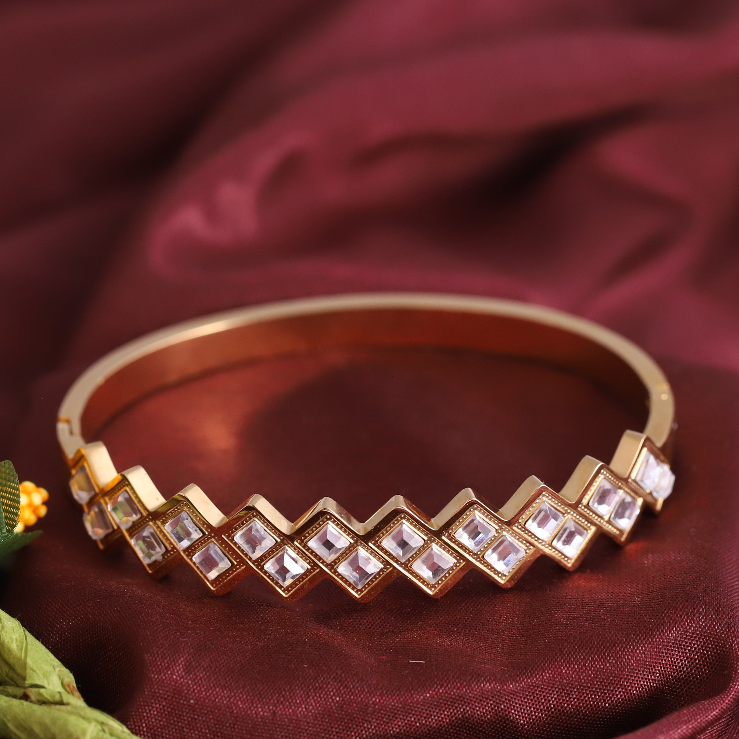 Gold-Plated with White Stones Stainless Steel Lock Bracelet – Anti-Tarnish Jewelry for Women & Girls (GOLD)