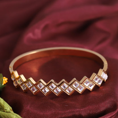 Gold-Plated with White Stones Stainless Steel Lock Bracelet – Anti-Tarnish Jewelry for Women & Girls (GOLD)