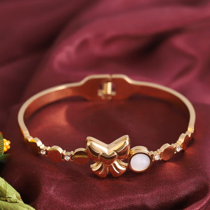 Bow Gold-Plated Stainless Steel Cuff Bracelet – Anti-Tarnish Jewelry for Women & Girls (GOLD)
