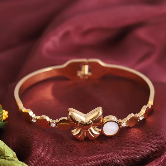 Bow Gold-Plated Stainless Steel Cuff Bracelet – Anti-Tarnish Jewelry for Women & Girls (GOLD)