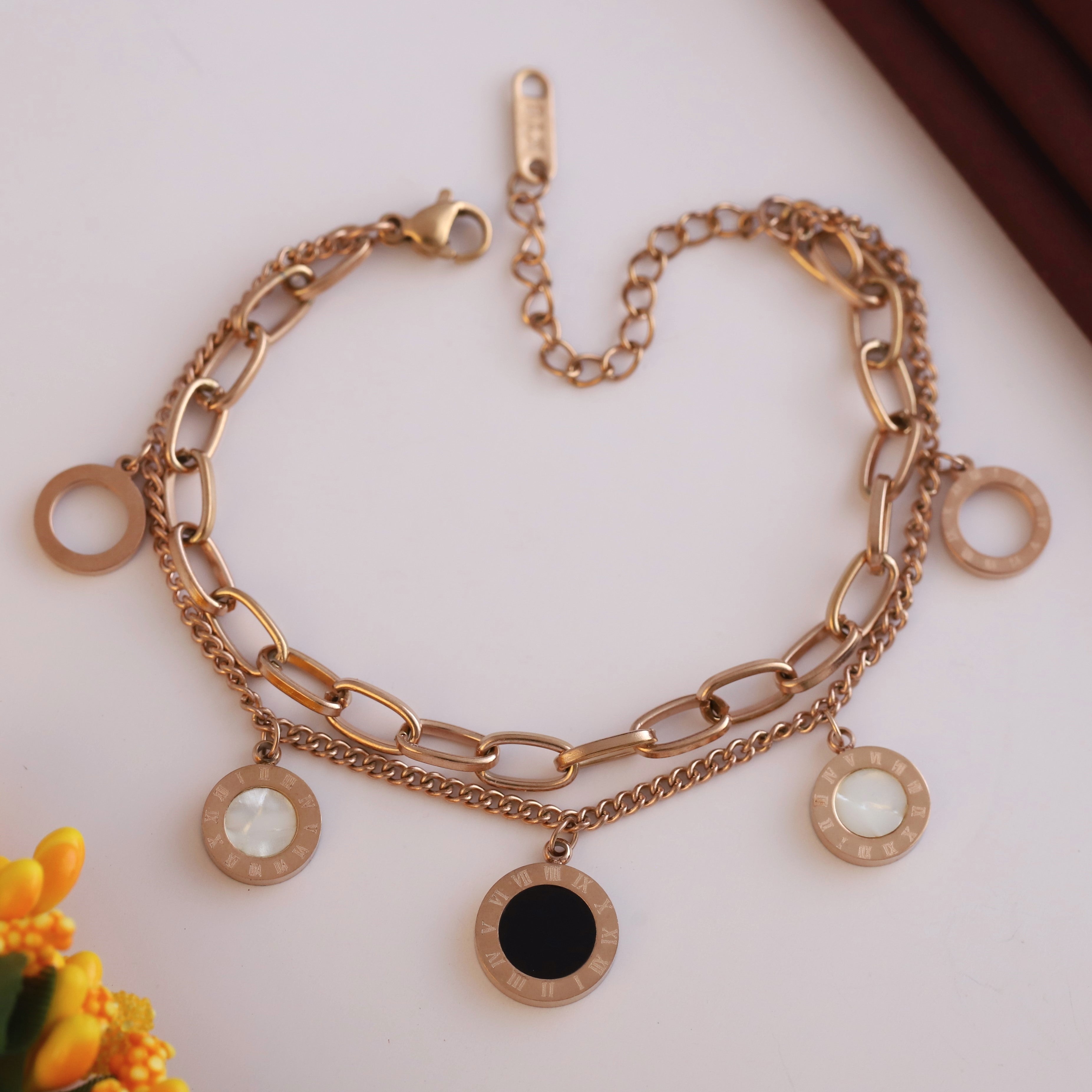 Charm Chain Bracelet Gold Plated – Double Layer, Anti-Tarnish, Waterproof, Minimalist Style (ROSE GOLD)