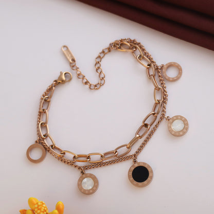 Charm Chain Bracelet Gold Plated – Double Layer, Anti-Tarnish, Waterproof, Minimalist Style (ROSE GOLD)
