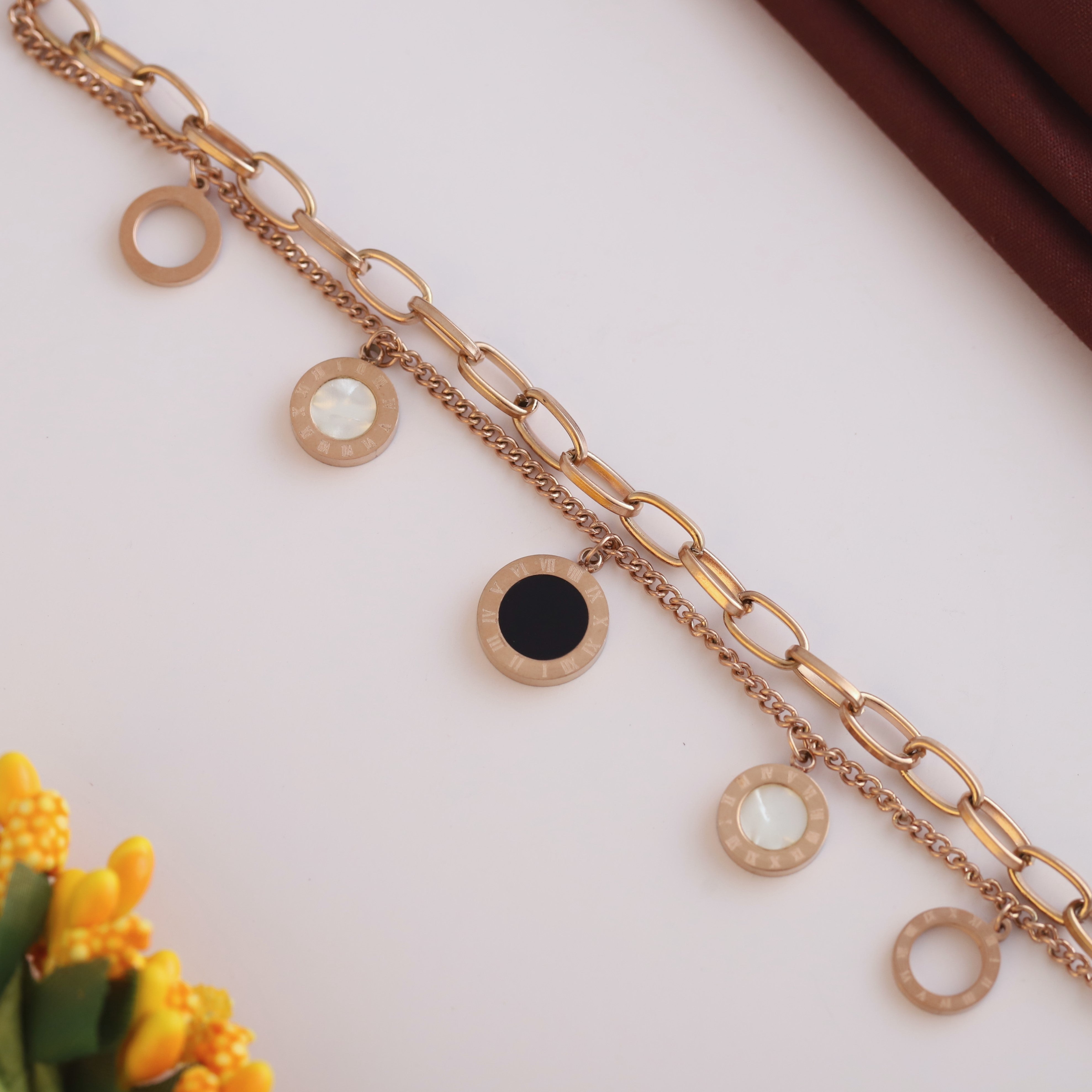 Charm Chain Bracelet Gold Plated – Double Layer, Anti-Tarnish, Waterproof, Minimalist Style (ROSE GOLD)