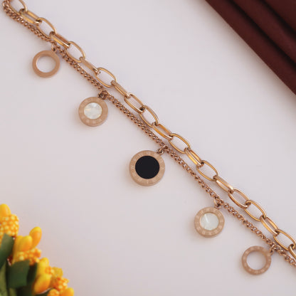 Charm Chain Bracelet Gold Plated – Double Layer, Anti-Tarnish, Waterproof, Minimalist Style (ROSE GOLD)