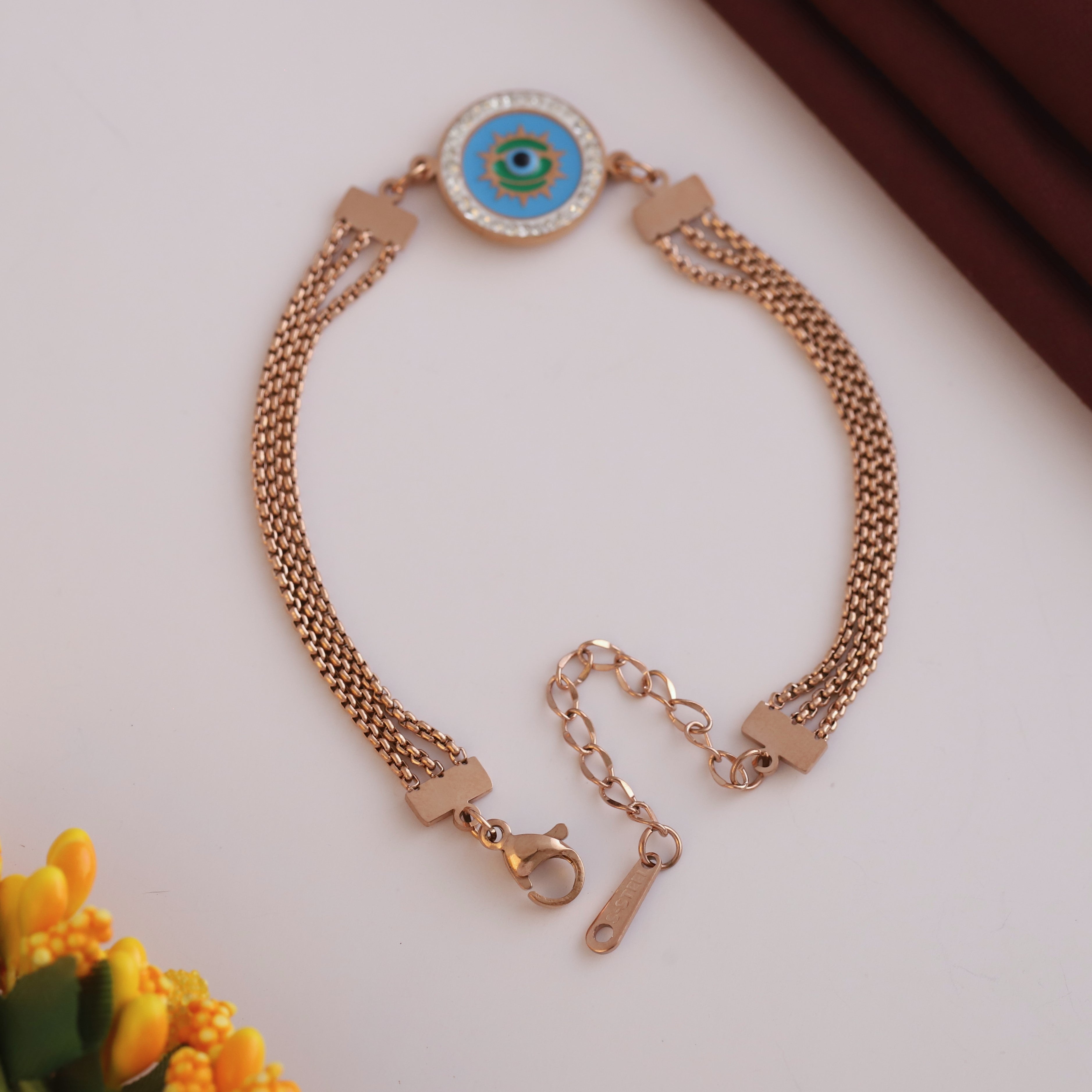 Evil Eye Chain Bracelet Gold Plated – Multi Layer, Anti-Tarnish, Waterproof (ROSE GOLD)