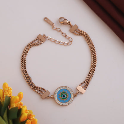 Evil Eye Chain Bracelet Gold Plated – Multi Layer, Anti-Tarnish, Waterproof (ROSE GOLD)