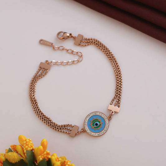 Evil Eye Chain Bracelet Gold Plated – Multi Layer, Anti-Tarnish, Waterproof (ROSE GOLD)