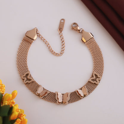 Butterfly Honey Comb Chain Bracelet Gold Plated – Single Layer, Anti-Tarnish, Waterproof (ROSE GOLD)