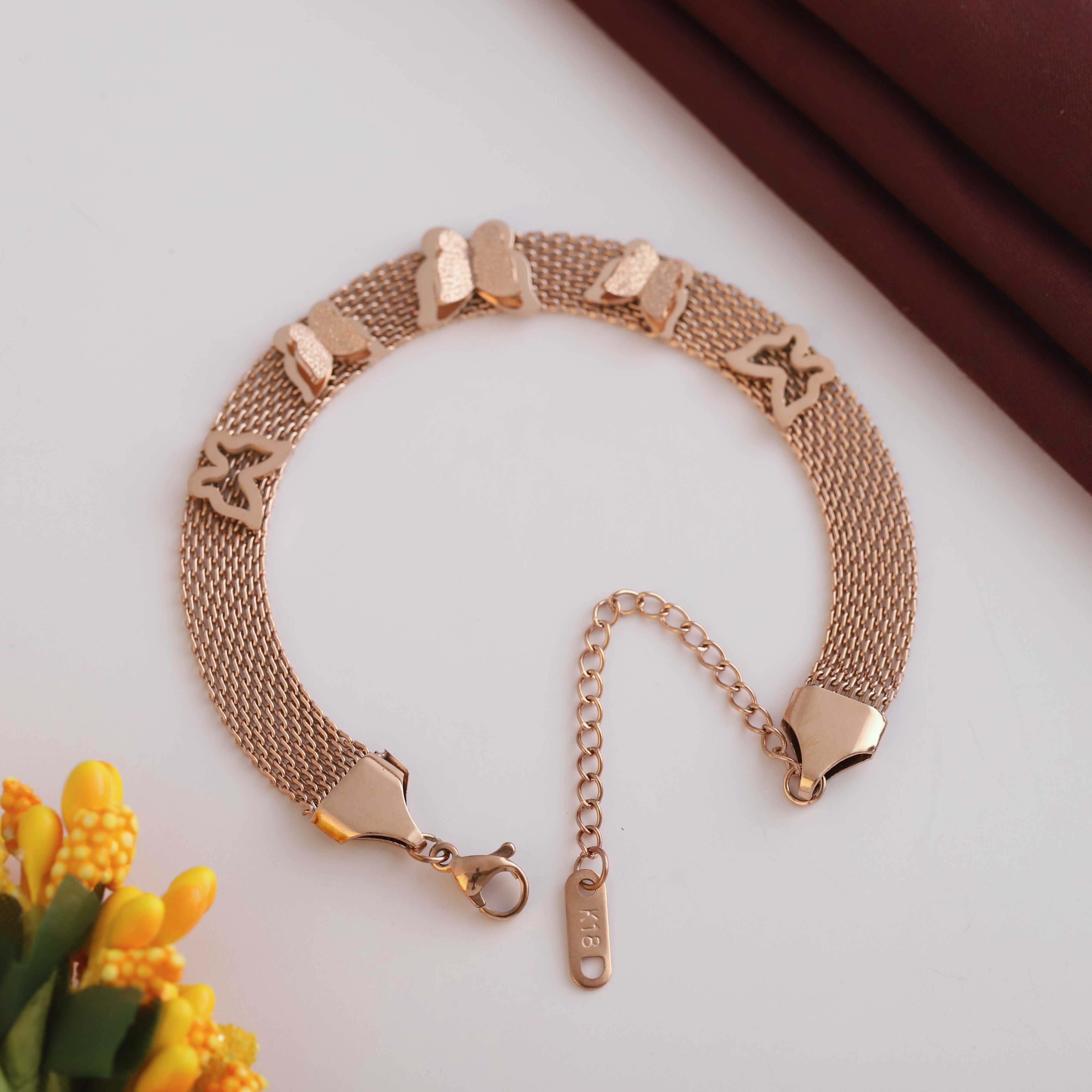 Butterfly Honey Comb Chain Bracelet Gold Plated – Single Layer, Anti-Tarnish, Waterproof (ROSE GOLD)