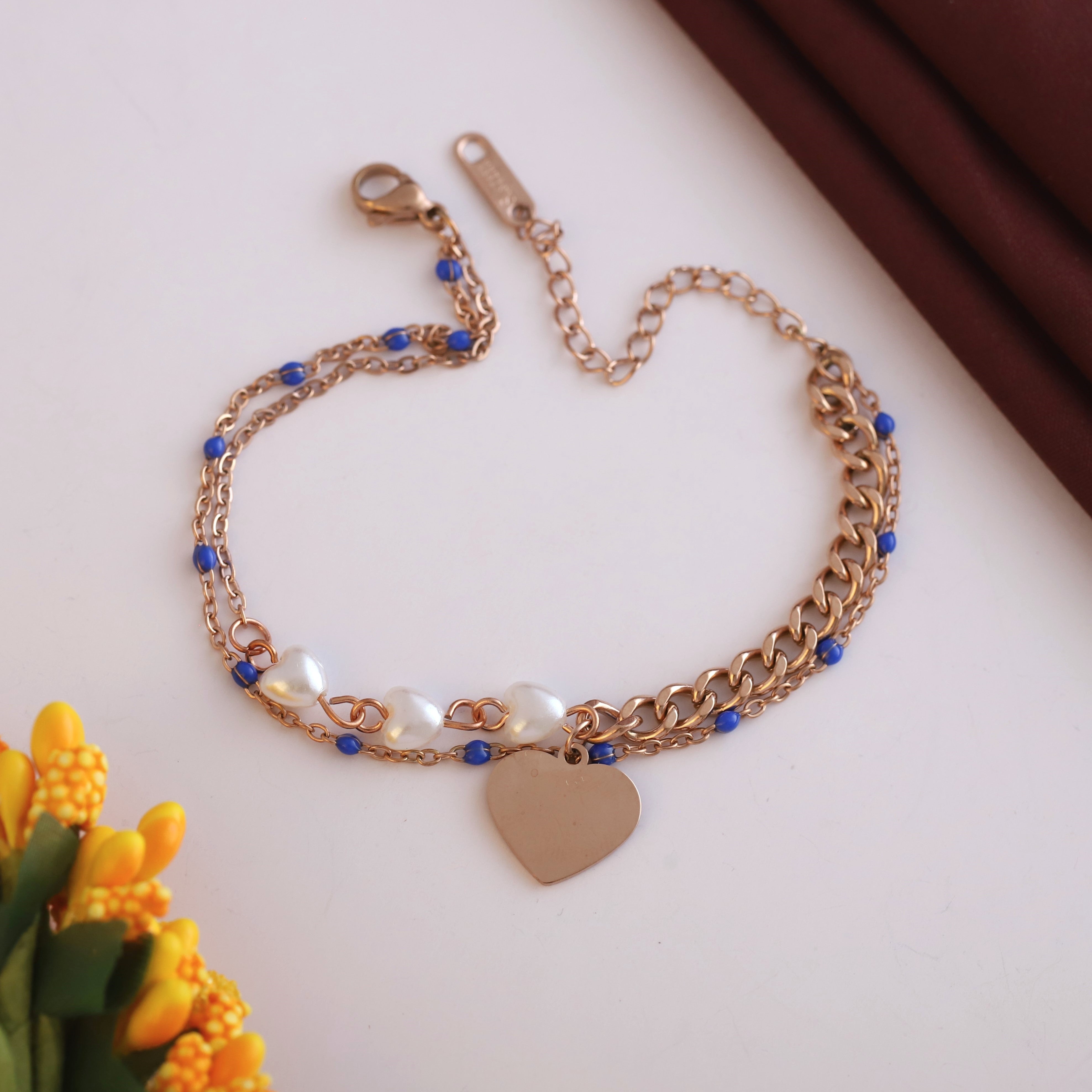 Heart Charm Chain Bracelet Gold Plated – Double Layer, Anti-Tarnish, Waterproof(ROSE GOLD)