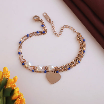 Heart Charm Chain Bracelet Gold Plated – Double Layer, Anti-Tarnish, Waterproof(ROSE GOLD)