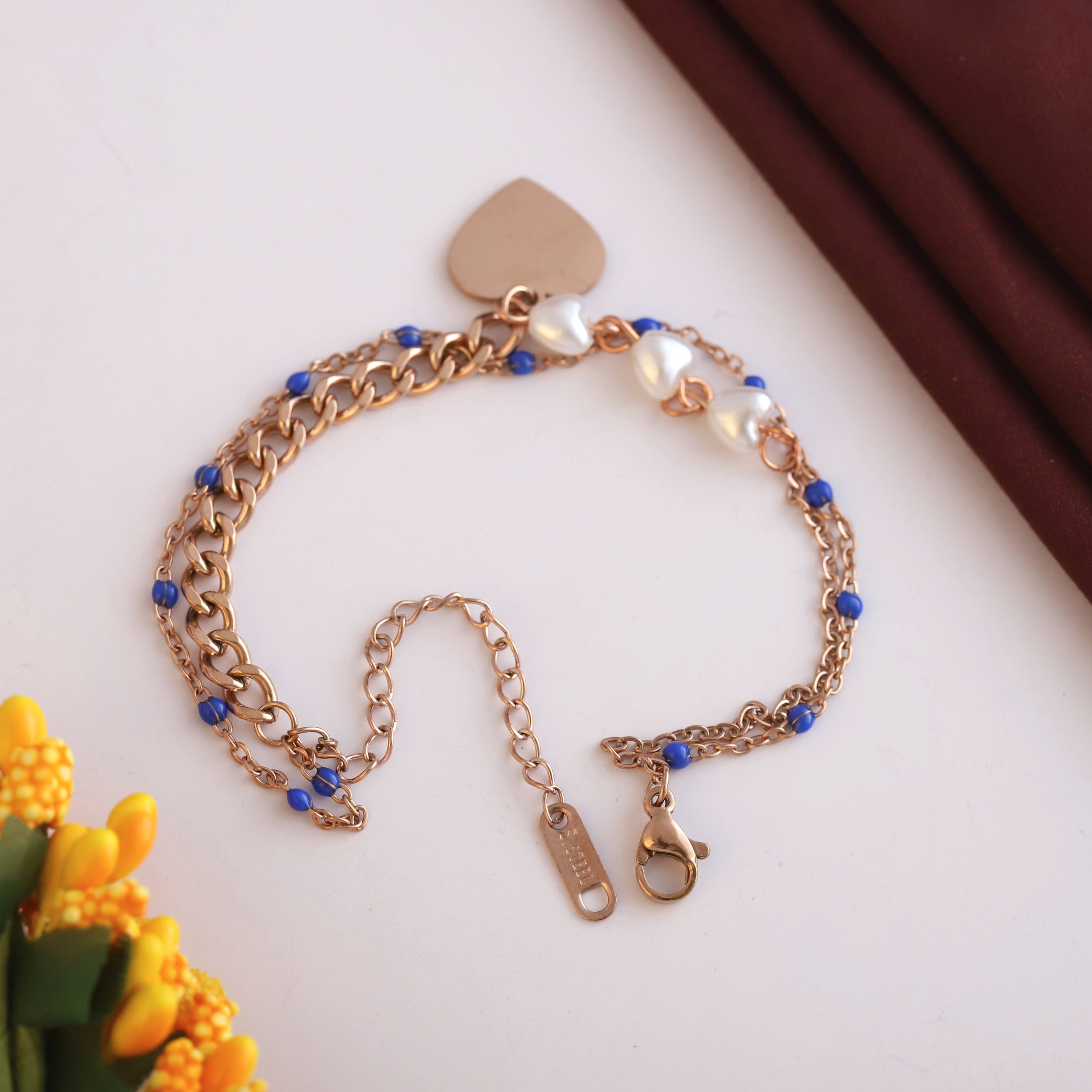Heart Charm Chain Bracelet Gold Plated – Double Layer, Anti-Tarnish, Waterproof(ROSE GOLD)