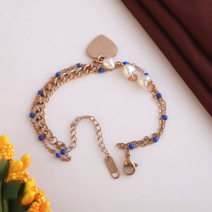 Heart Charm Chain Bracelet Gold Plated – Double Layer, Anti-Tarnish, Waterproof(ROSE GOLD)