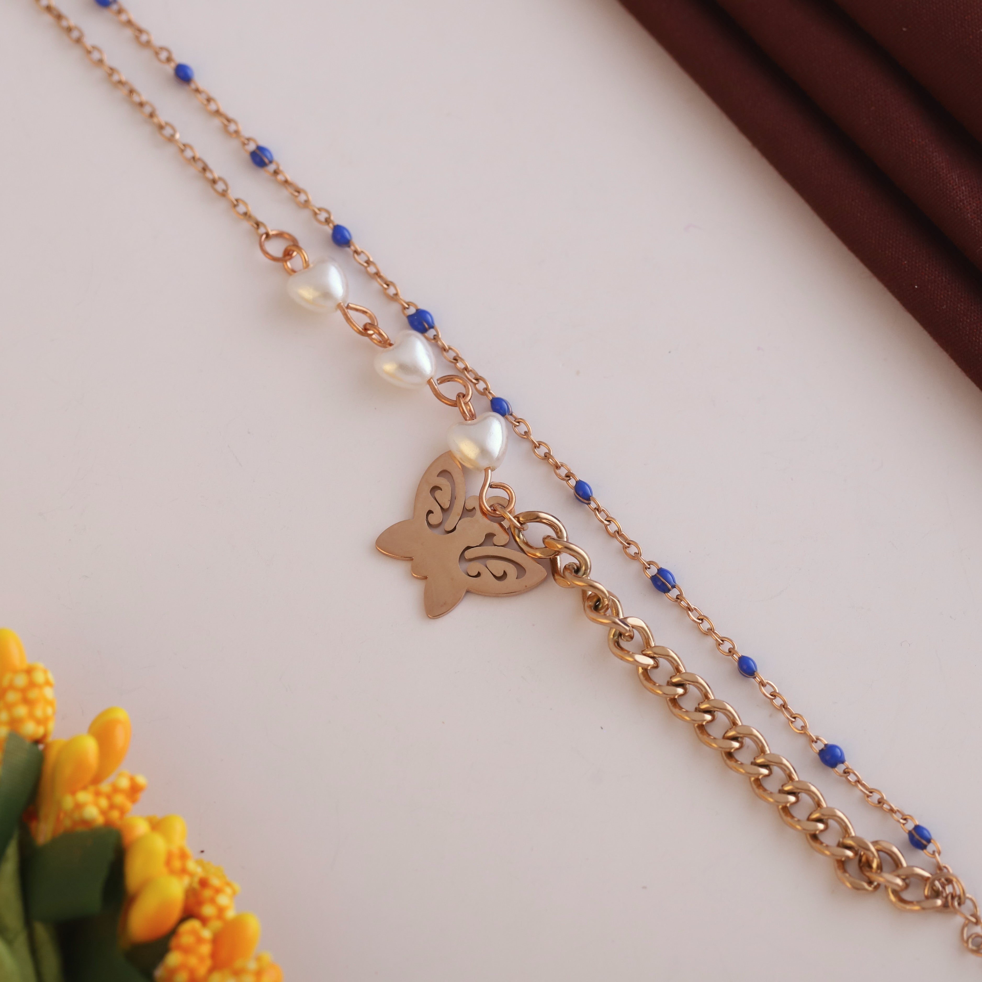 Butterfly Charm Chain Bracelet Gold Plated – Double Layer, Anti-Tarnish, Waterproof(ROSE GOLD)