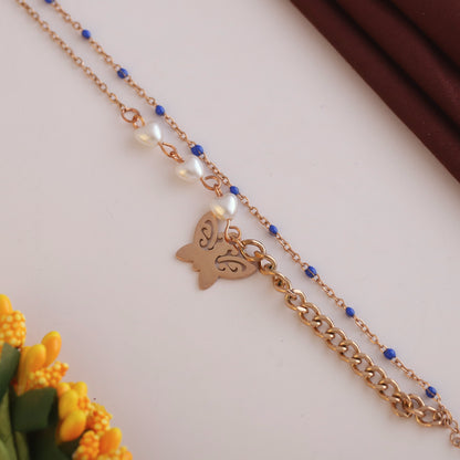 Butterfly Charm Chain Bracelet Gold Plated – Double Layer, Anti-Tarnish, Waterproof(ROSE GOLD)