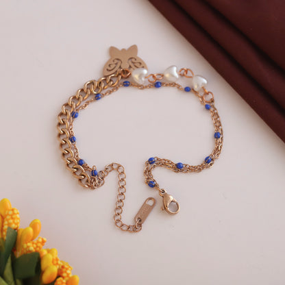 Butterfly Charm Chain Bracelet Gold Plated – Double Layer, Anti-Tarnish, Waterproof(ROSE GOLD)