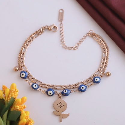 Flower Charm Chain Bracelet Gold Plated – Double Layer, Anti-Tarnish, Waterproof(ROSE GOLD)