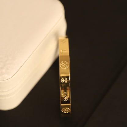 Premium Men’s Gold-Tone Bracelet with OM Engraving – Modern Minimalist Bangle for Stylish & Confident Look