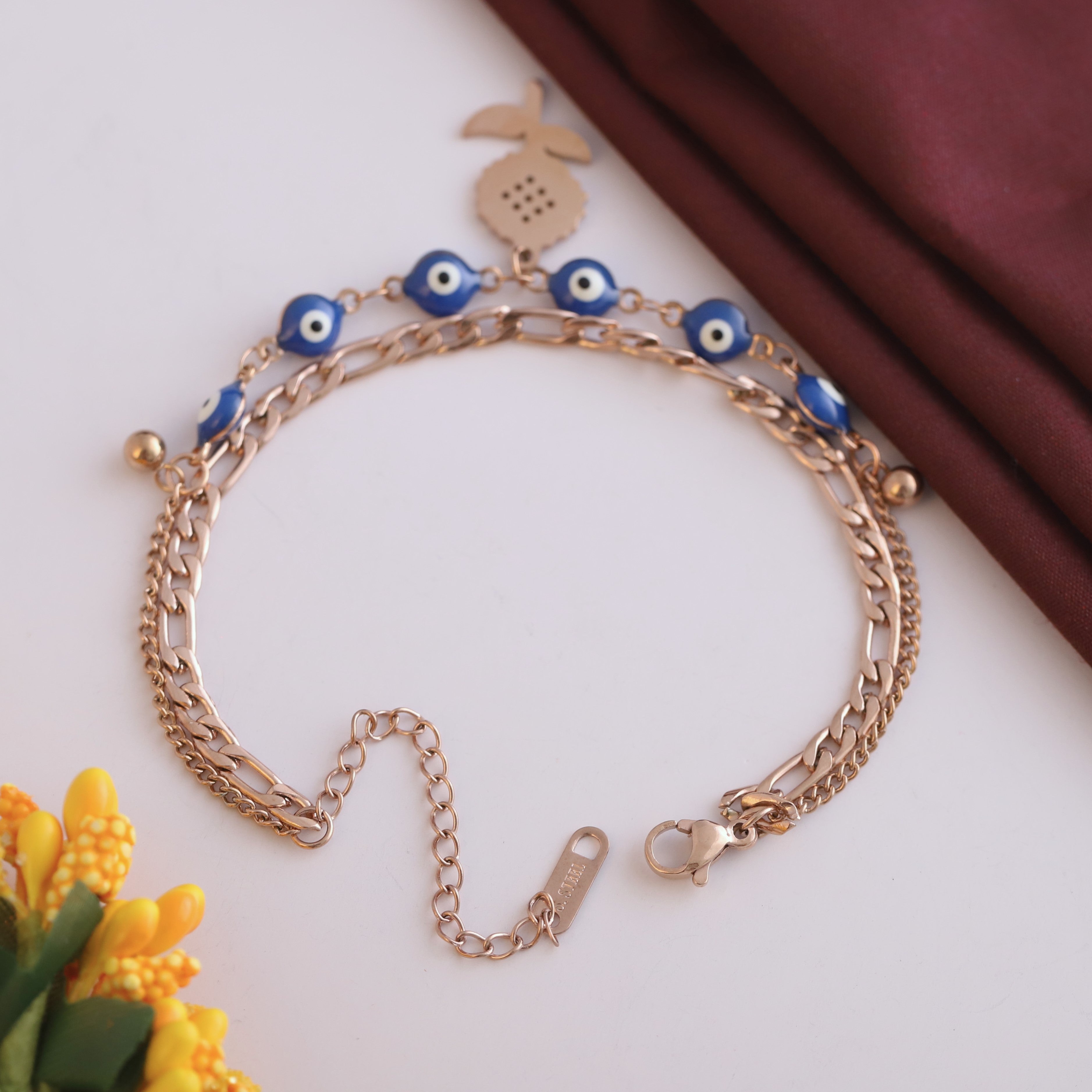 Flower Charm Chain Bracelet Gold Plated – Double Layer, Anti-Tarnish, Waterproof(ROSE GOLD)