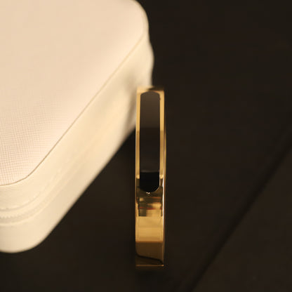 Premium Men’s Gold-Tone Bracelet with Black Enamel Center Plate – Modern Minimalist Bangle for Stylish & Confident Look