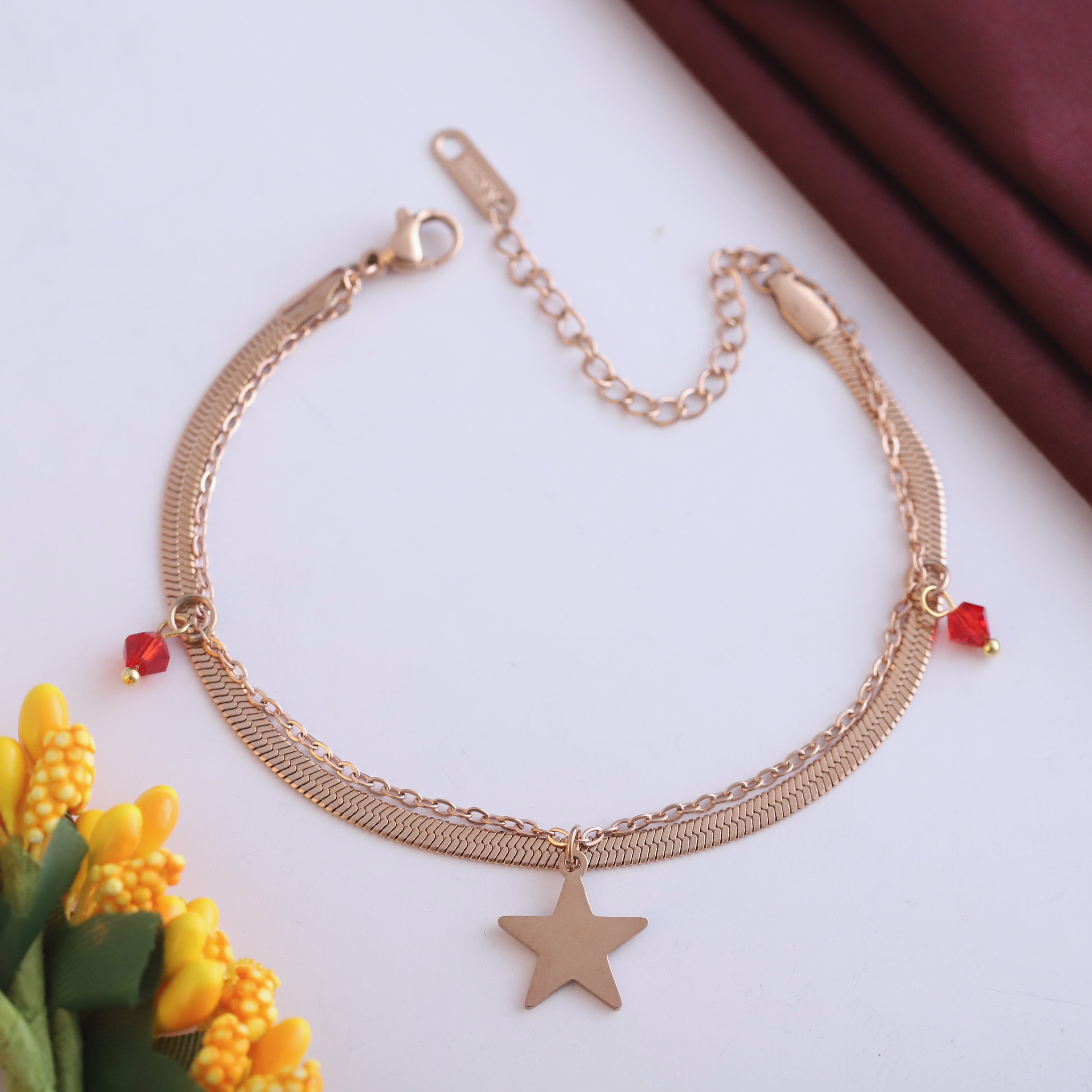 Star Chain Bracelet Gold Plated – Double Layer, Anti-Tarnish, Waterproof, Minimalist Style (ROSE GOLD)