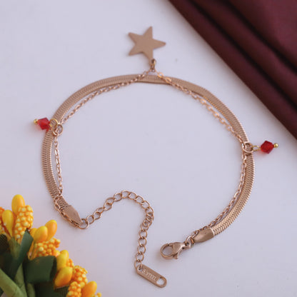 Star Chain Bracelet Gold Plated – Double Layer, Anti-Tarnish, Waterproof, Minimalist Style (ROSE GOLD)