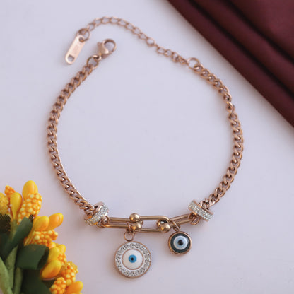 Evil Eye Chain Bracelet Gold Plated – Single Layer, Anti-Tarnish, Waterproof(ROSE GOLD)