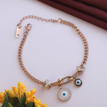 Evil Eye Chain Bracelet Gold Plated – Single Layer, Anti-Tarnish, Waterproof(ROSE GOLD)