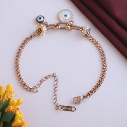 Evil Eye Chain Bracelet Gold Plated – Single Layer, Anti-Tarnish, Waterproof(ROSE GOLD)