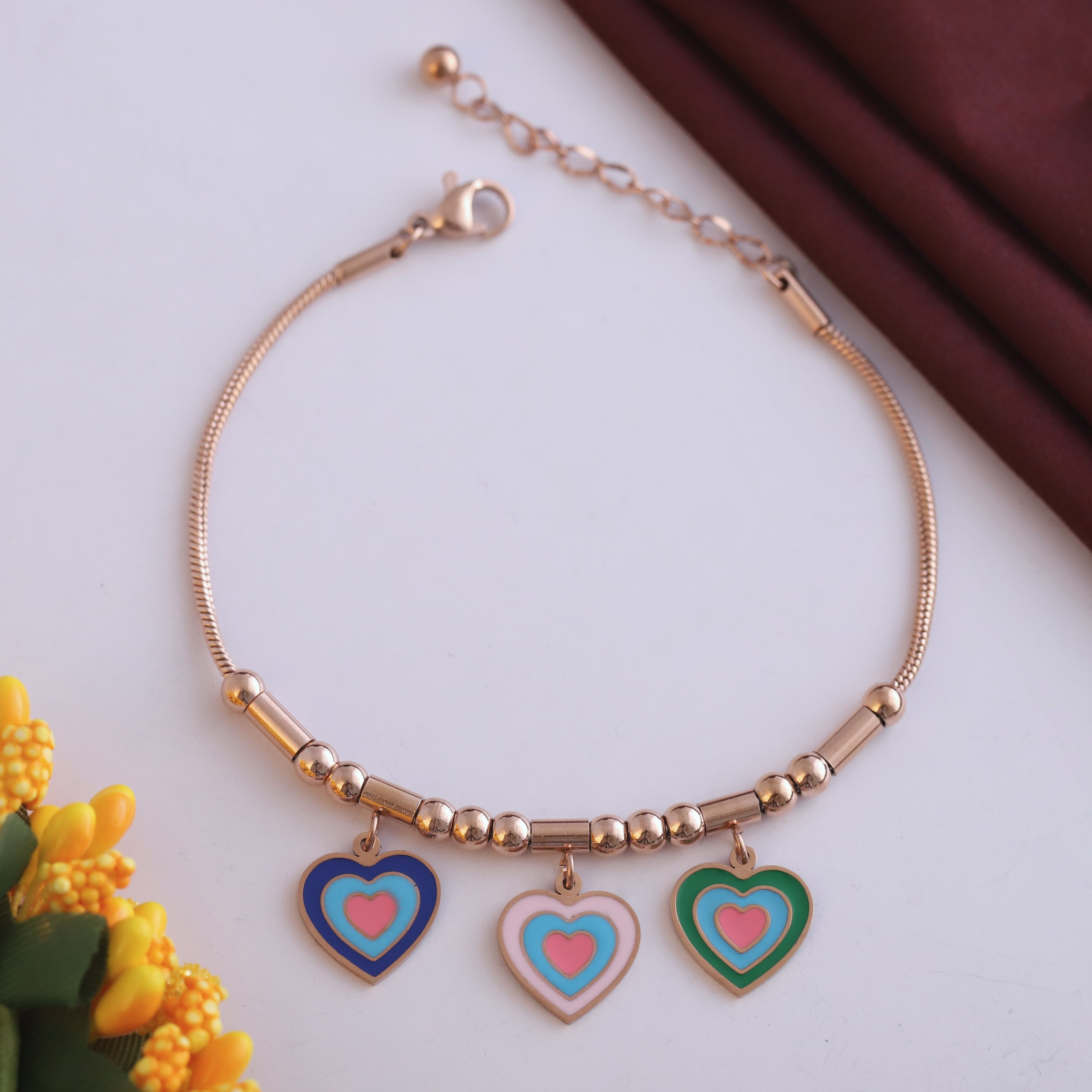 Heart Charm Chain Bracelet Gold Plated – Single Layer, Anti-Tarnish, Waterproof, Minimalist Style (ROSE GOLD)