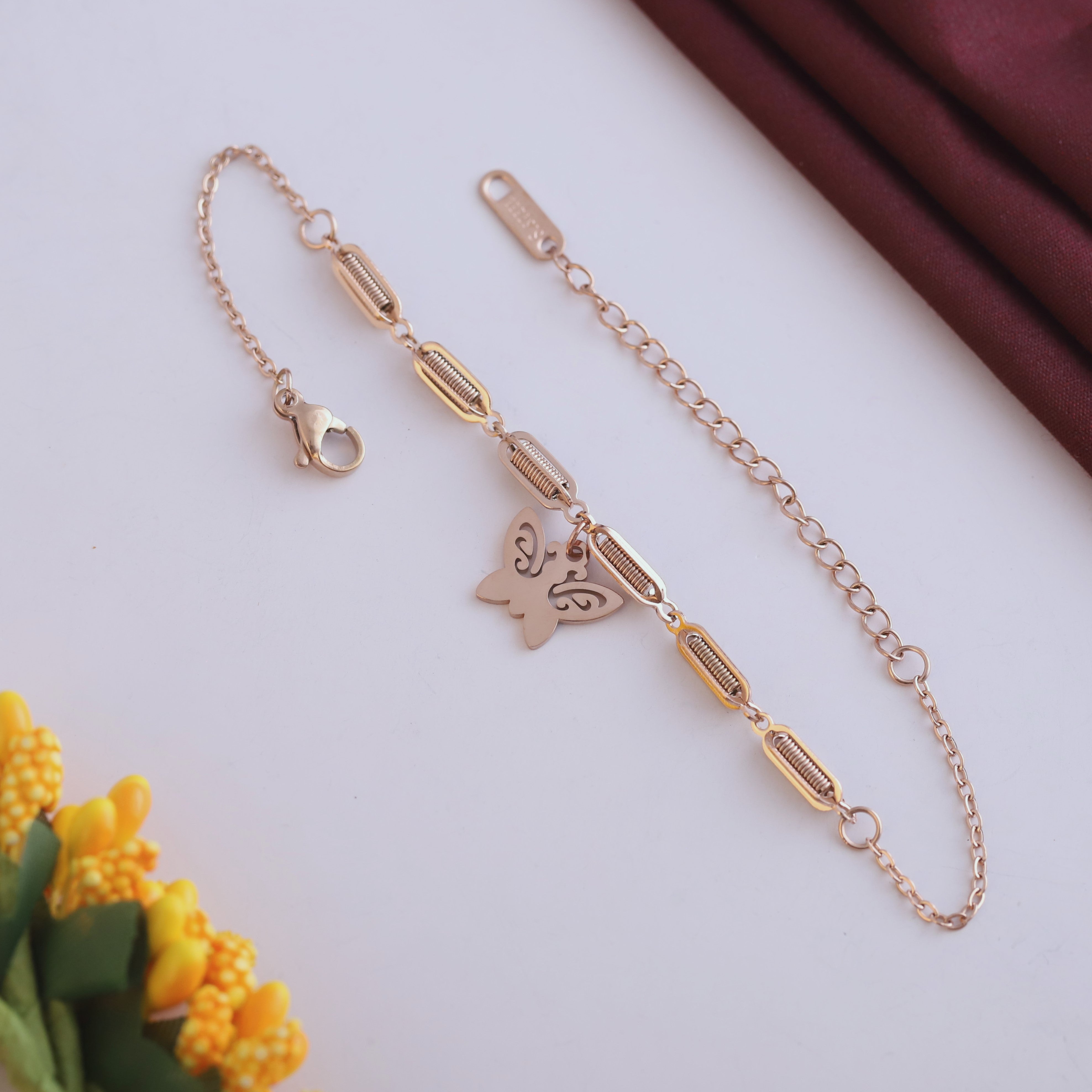 Butterfly Chain Bracelet Gold Plated – Single Layer, Anti-Tarnish, Waterproof(ROSE GOLD)